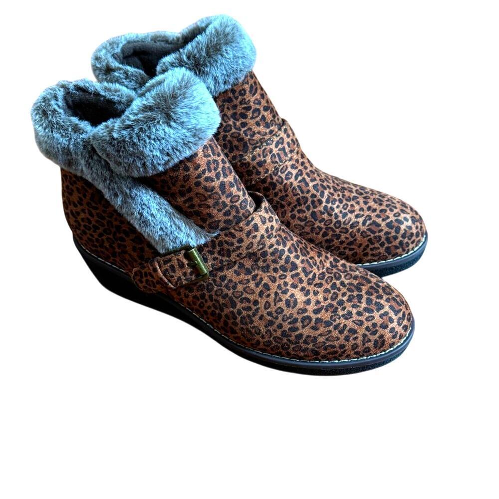 Boutique by Corkys Leopard Wedge Ankle Boots Fur Size 10 - Picture 2 of 10